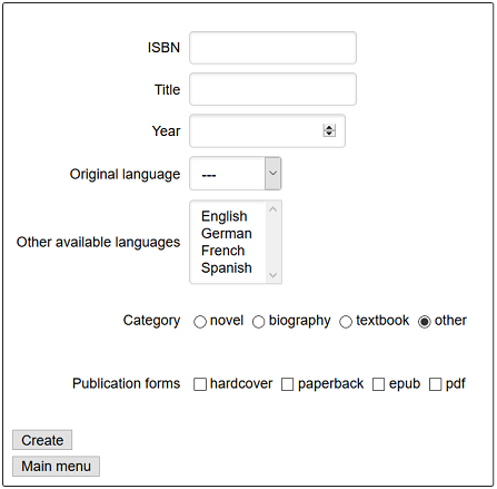 The user interface for creating a new book record