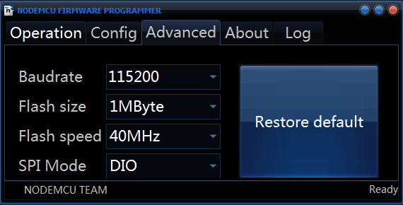Select Flash Size and Baudrate for Firmware Update