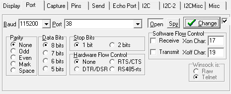 Realterm Port and Baud-rate configuation