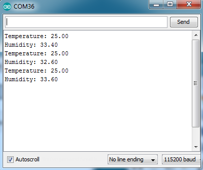 Serial Monitor Showing DHTxx Sensor Readings